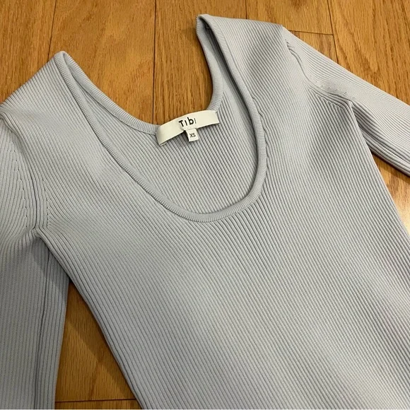 Tibi Tech Rib Bodysuit Light Blue - Picture 6 of 16